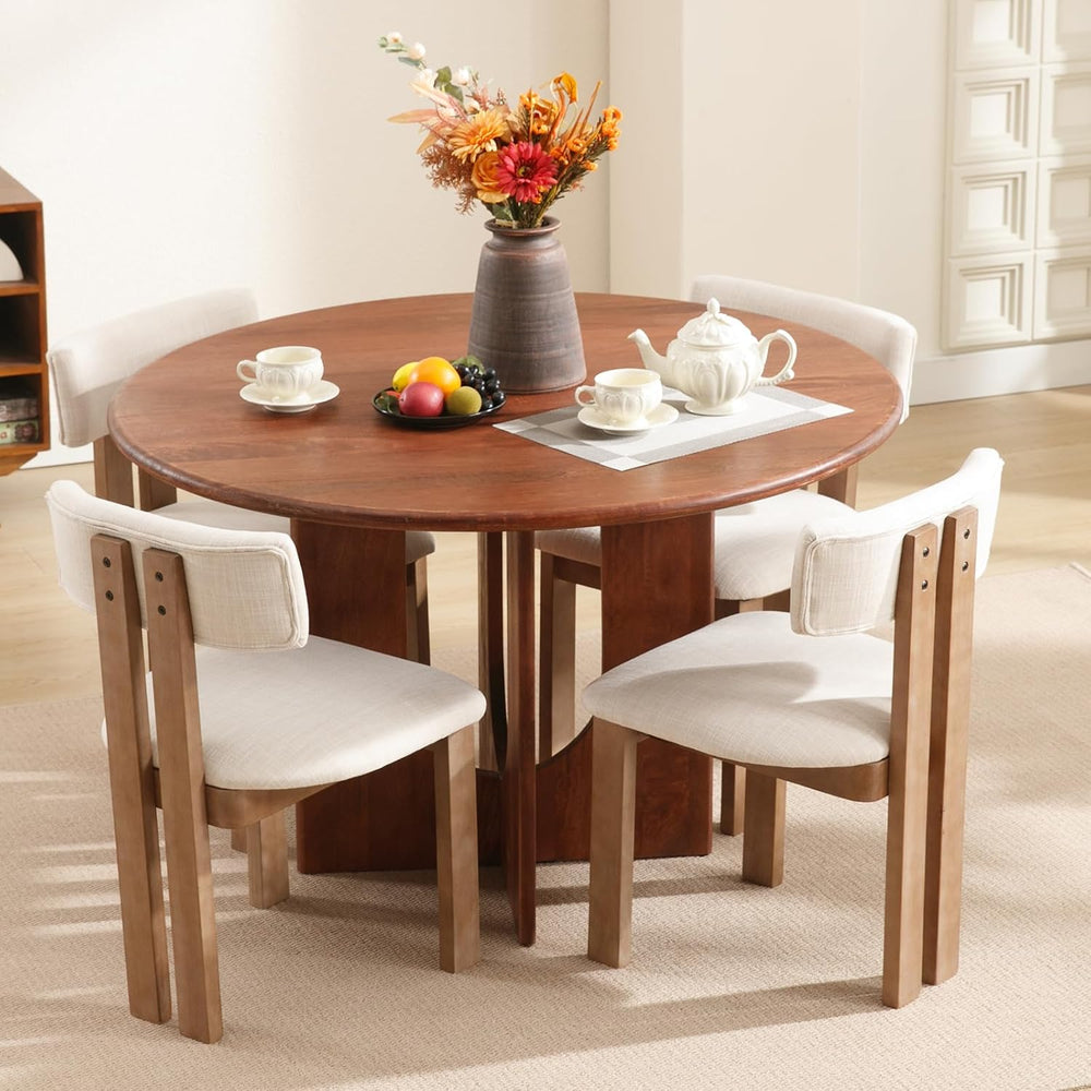 Kmax Farmhouse Dining Chair Set of 6, Linen Fabric Dining Room Chair Curved B...