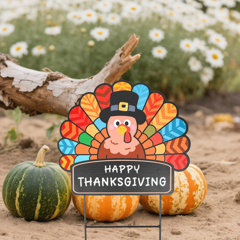 Thanksgiving Decorations Outdoor - Metal Turkey Yard Stakes Happy Thanksgivin...