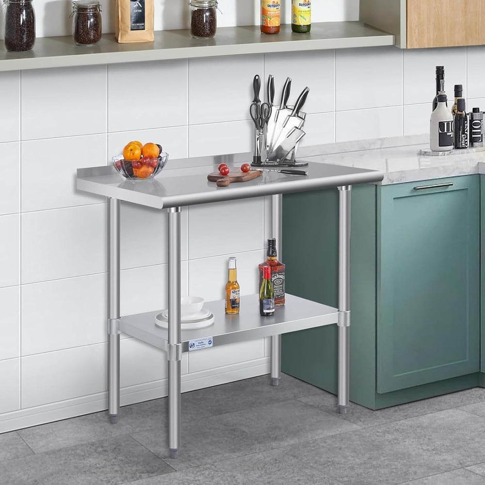 Hally Stainless Steel Table 30 x 48 in, Kitchen Prep Work Table, Backsplash |...