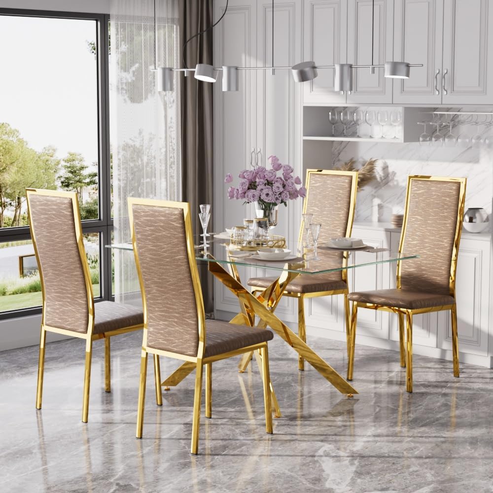 47" Modern Glass Dining Table Set for 4, 5-Piece Rectangular Kitchen Tab...
