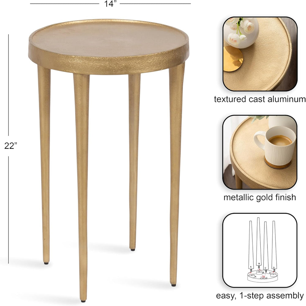 Kate and Laurel Rava Modern Metal Round Side Table, 14 x 14 x 22, Gold, Cast ...