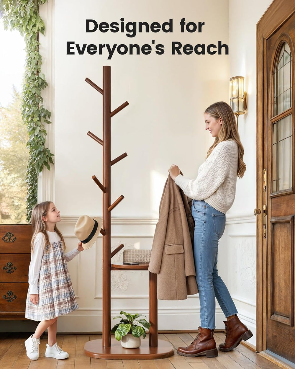 Pipishell Coat Rack, Freestanding Hall Tree with 8 Hooks & Storage Shelf,...