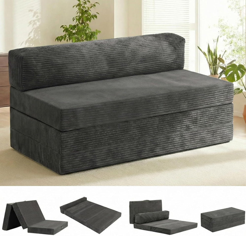 5-in-1 Convertible Sofa Bed, Loveseat, Tri-fold Futon Sofa Bed with Removable...