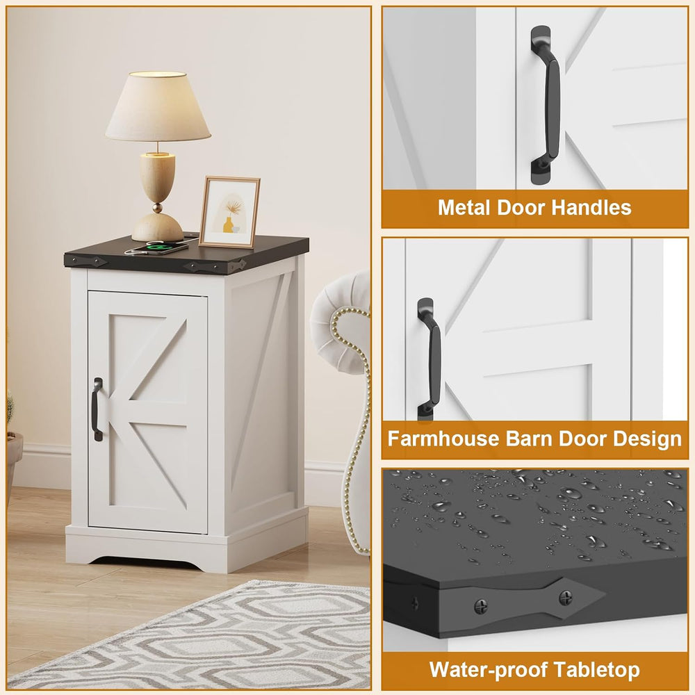 Farmhouse End Table with Charging Station & 2 USB-c Ports | Modern Bedsid...