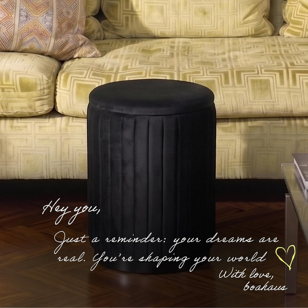 Boahaus Modern Black Suede Vanity Stool with Hidden Storage, Soft Cushioned S...