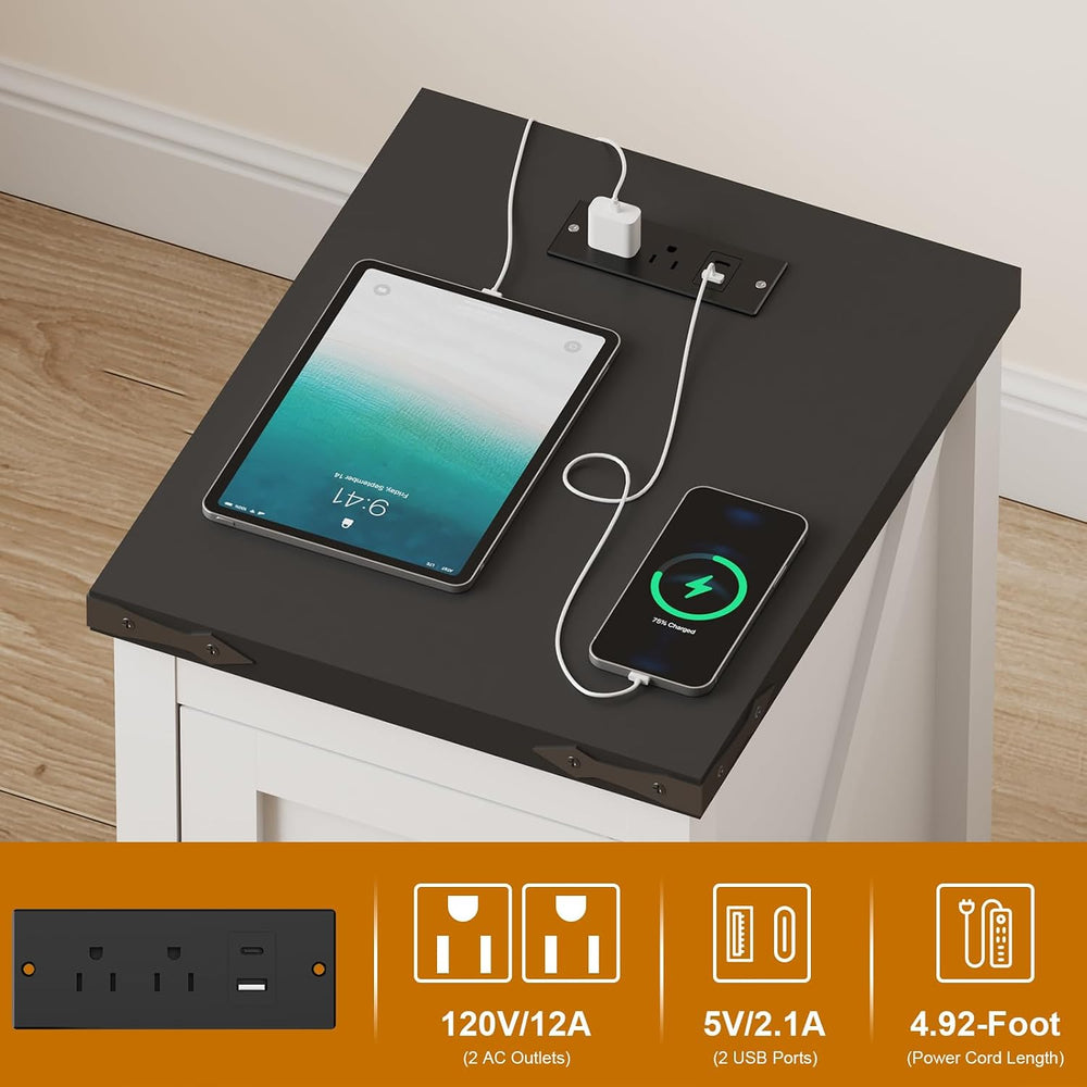 Farmhouse End Table with Charging Station & 2 USB-c Ports | Modern Bedsid...