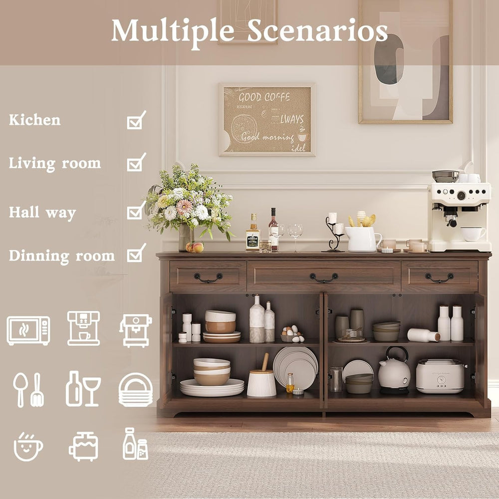 Vipbear 65" Large Sideboard Buffet Cabinet with Storage, Farmhouse Buffe...