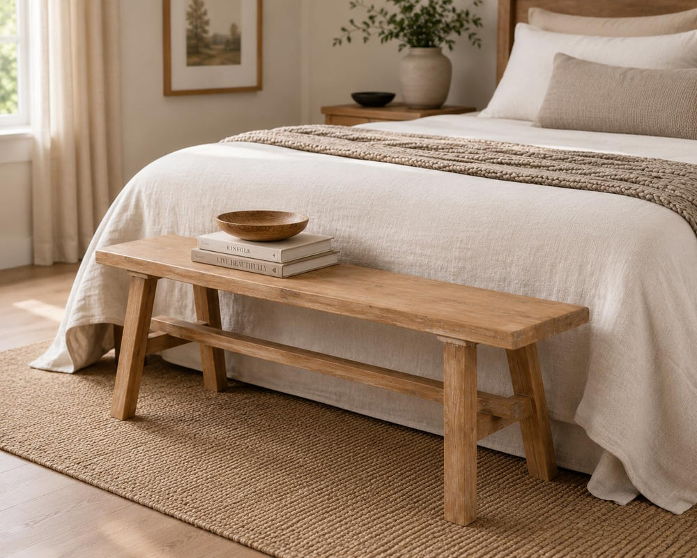 Solid Wood Bench, 39.4" Entryway Bench, Rustic Farmhouse Wooden Bench In...