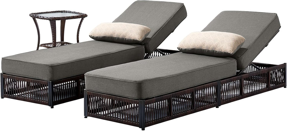 Luxury Outdoor Chaise Lounge Chairs of 2 with 5 Inch Thick Cushions and Side ...