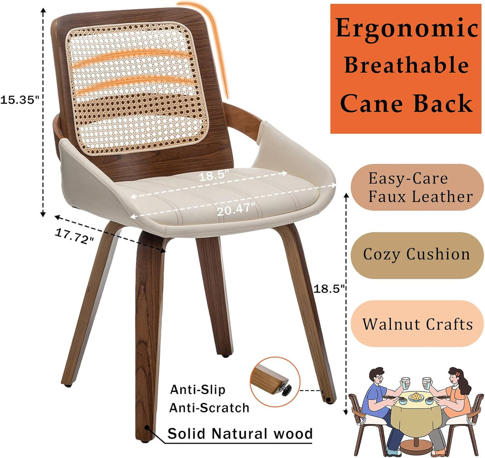 Cane Dining Chairs - Mid Century Modern Dining Chairs with Walnut Bentwood Fr...