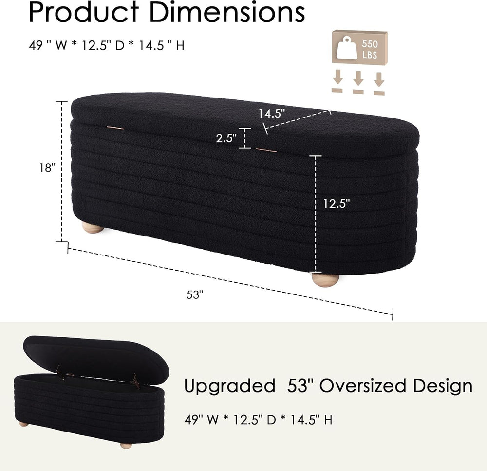 53" Storage Bench Teddy Ottoman Bench Upholstered Fabric Bench End of Be...