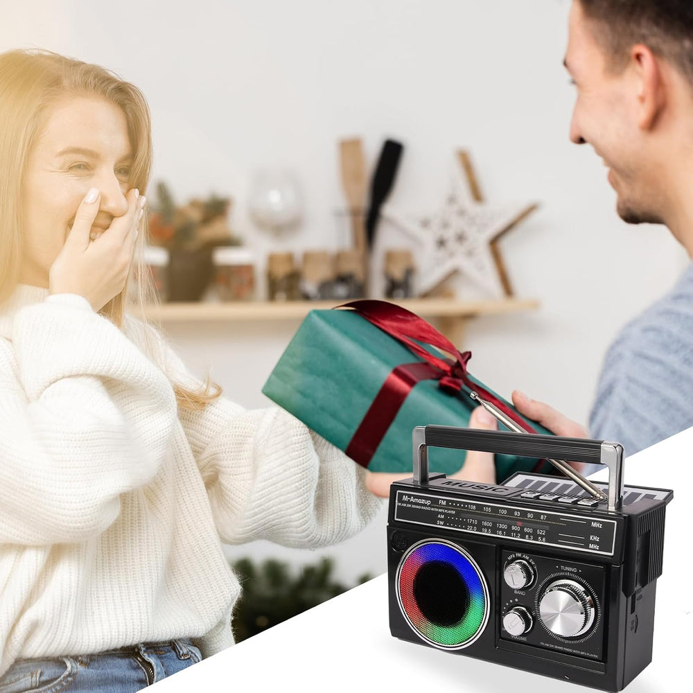 Radios Portable AM FM, Retro Portable Radio with Bluetooth Speaker and Flashl...