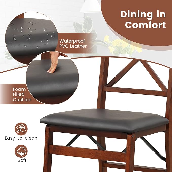 Giantex Folding Dining Chairs Set of 2, Foldable Wood Kitchen Chairs with Pad...