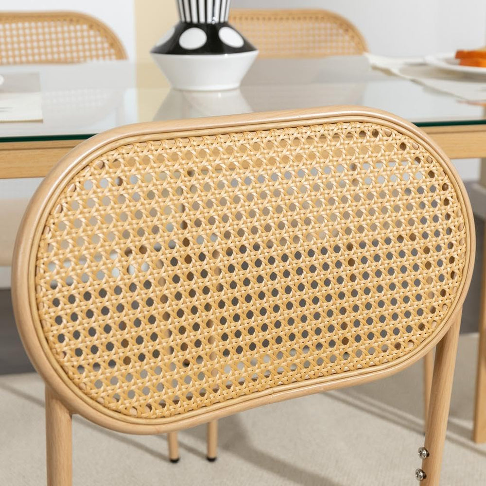 COSVALVE Boho Dining Chairs Set of 4 with Rattan Back, Rattan Dining Chairs