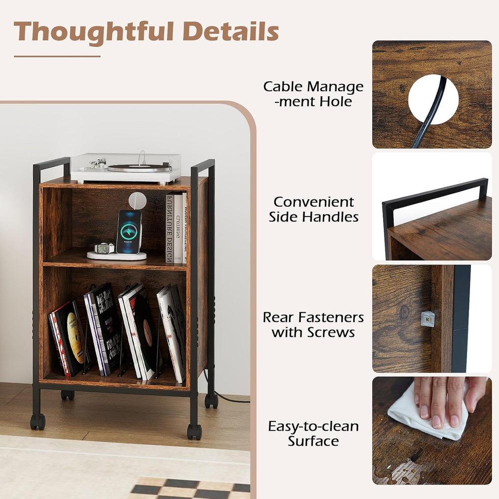 LOKO Record Player Stand with Charging Station, 3-Tier Vinyl Turntable Stand ...