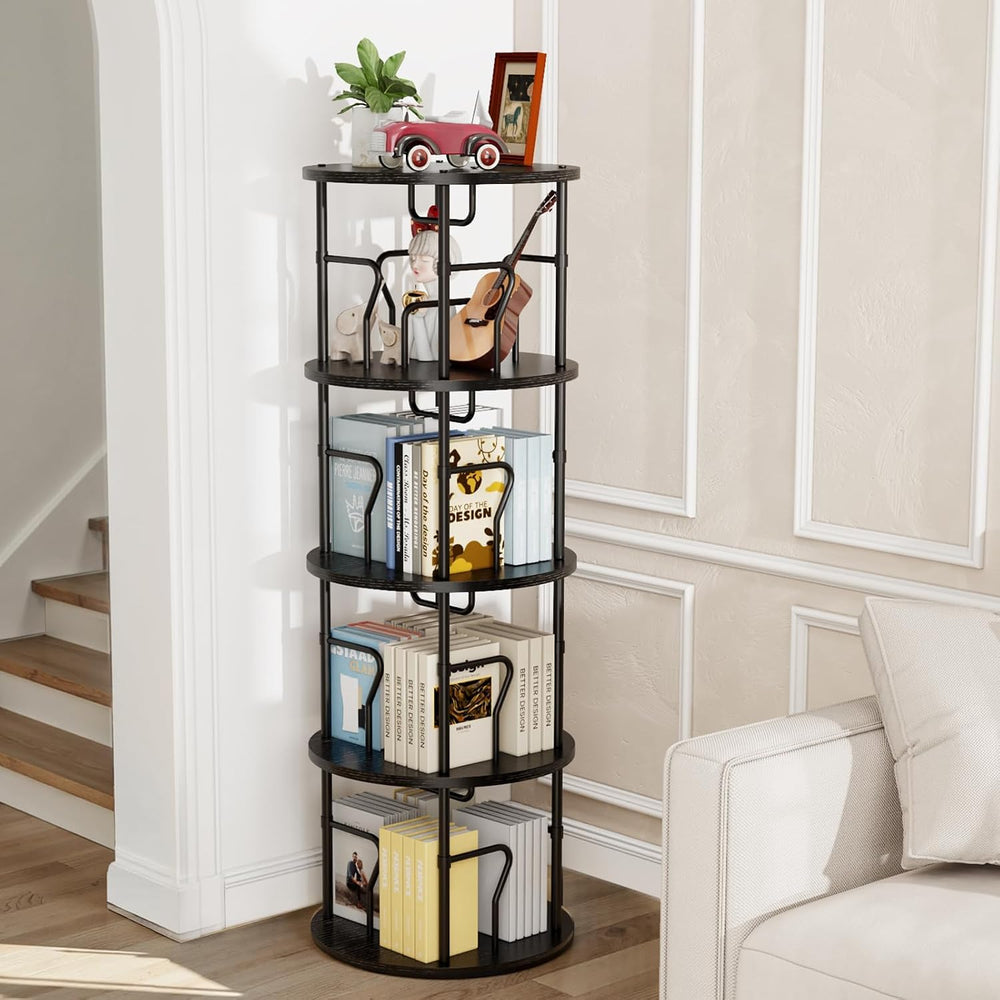 4 Tier Rotating Bookshelf Tower, 360° Display Round Bookcase, Floor Standing ...