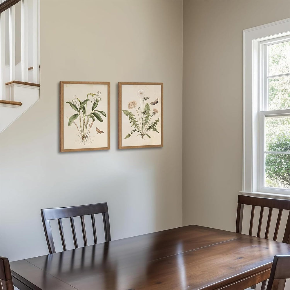 2pcs Framed Vintage Botanical Wall Art Canvas Prints Wildflower 12x16in