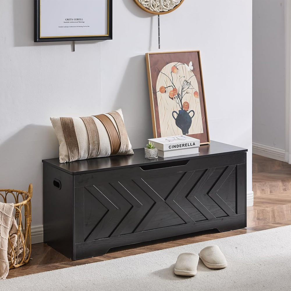 47.2” Storage Bench,Extra Large Wooden Storage Chest with 2 Safety Hinges,ent...