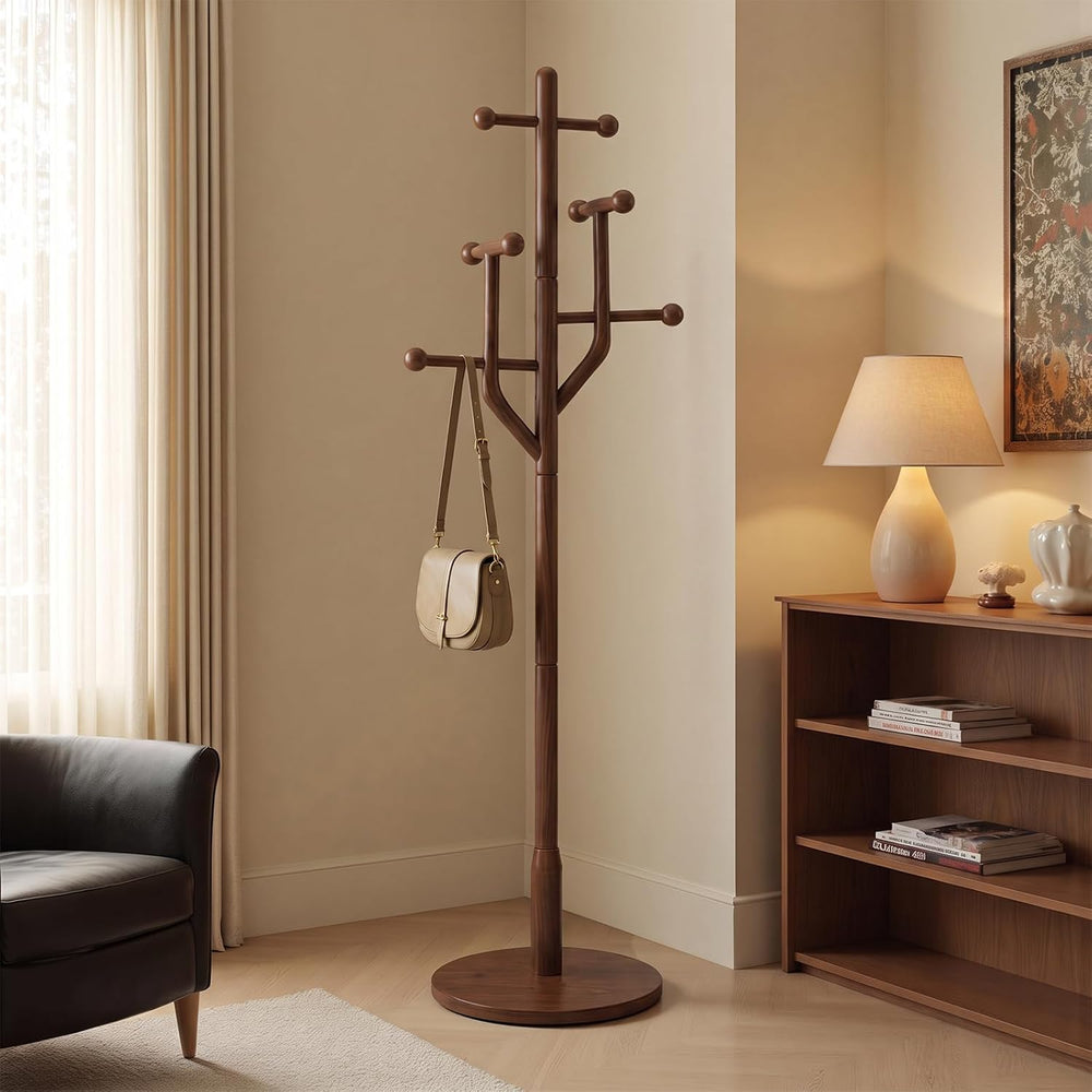 Solid Wood Coat Rack Freestanding Coat Tree Rack with 8 Hooks, Creative Styli...