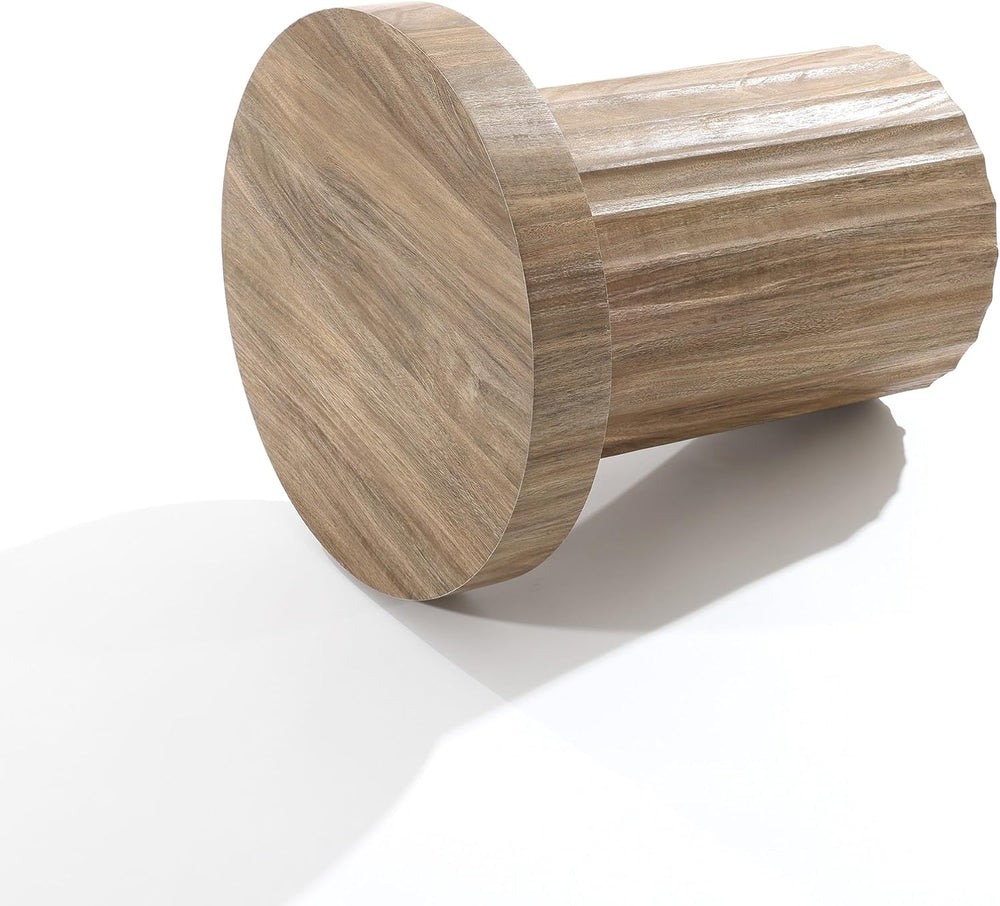 LuxenHome 19.7" H Wood Round Side Table, Natural Oak Finish Fluted Small...