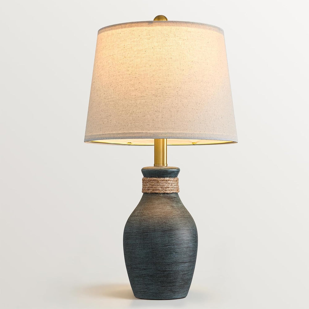 USumkky 22.5" Farmhouse Ceramic Table Lamp Coastal Bedside Lamp BlueโGrey