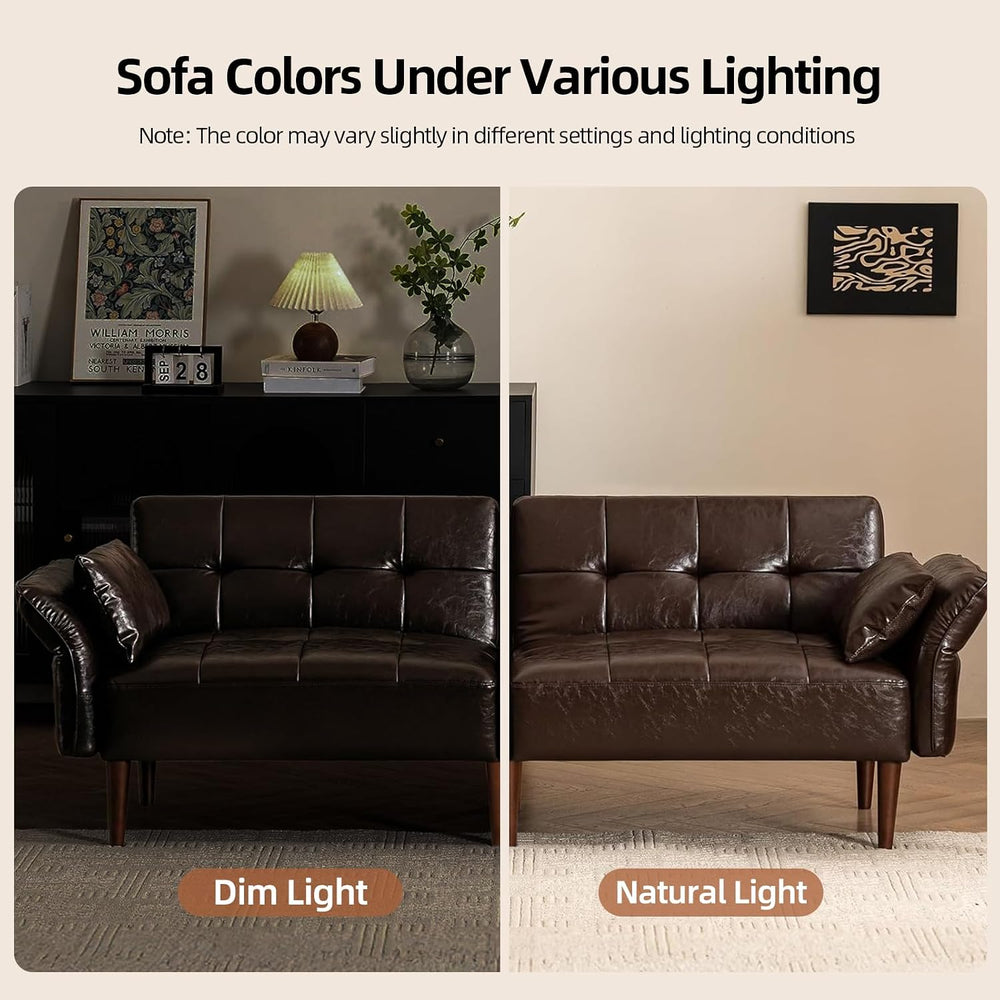 HALLYBEE 85" Futon Faux Leather Couch with Adjustable Armrests Coffee Br...