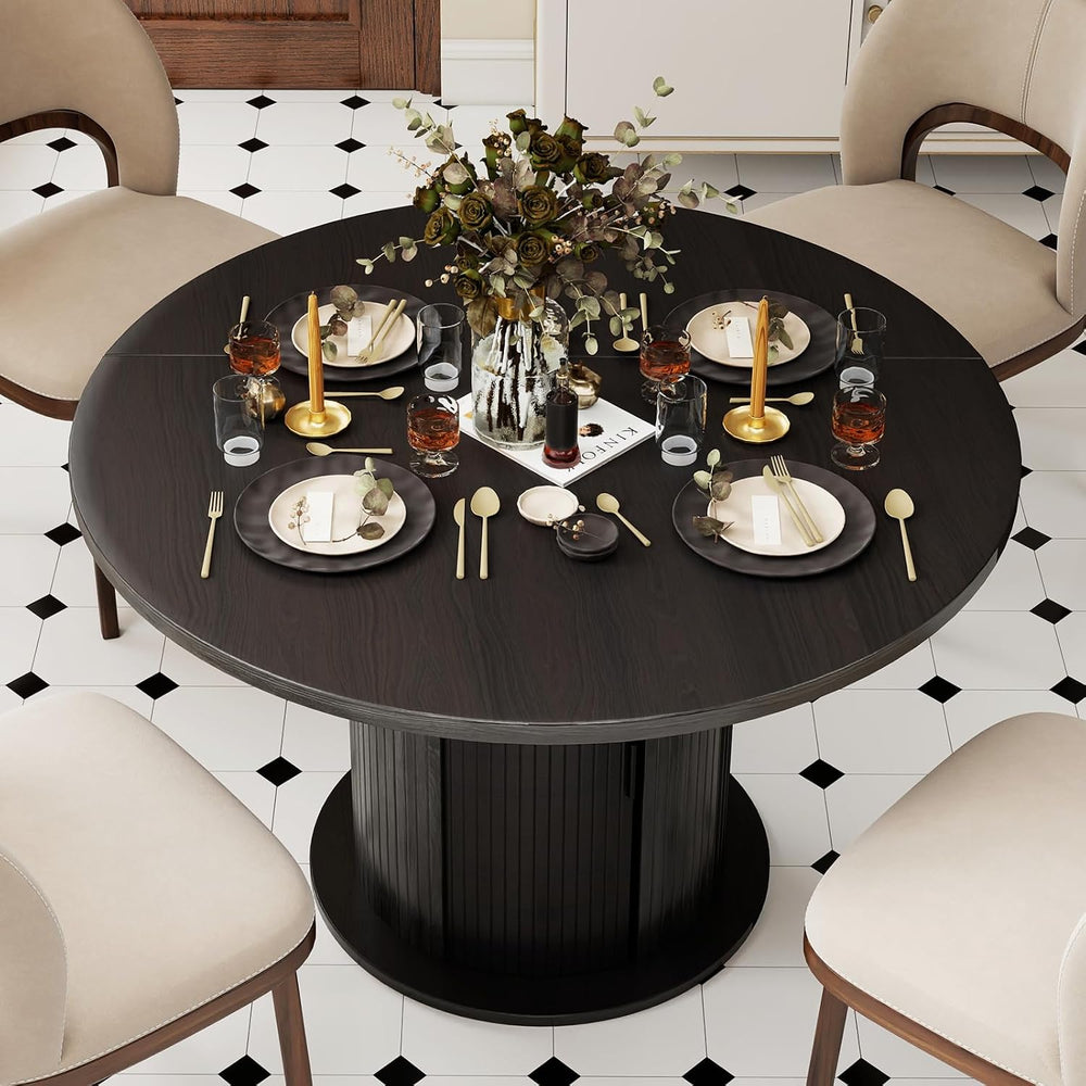 47" Round Dining Table with Hidden 2-Tier Storage Cabinet | Seats 4–6 | ...
