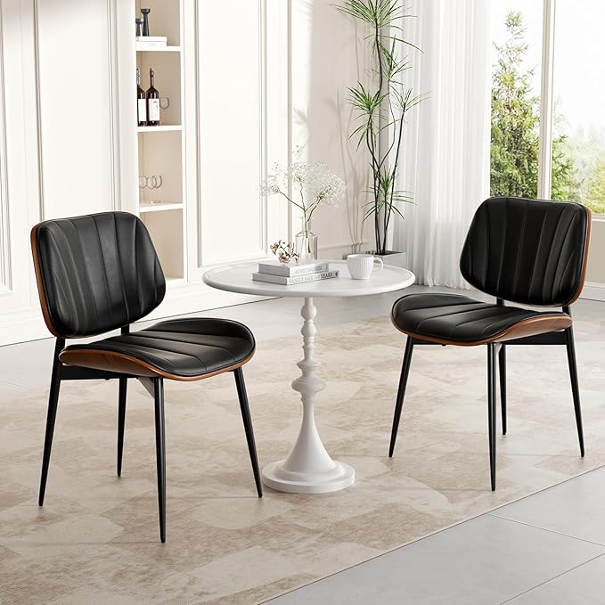 Dining Chairs Set of 2, Mid Century Modern Dining Room Chair, Upholstered Fau...