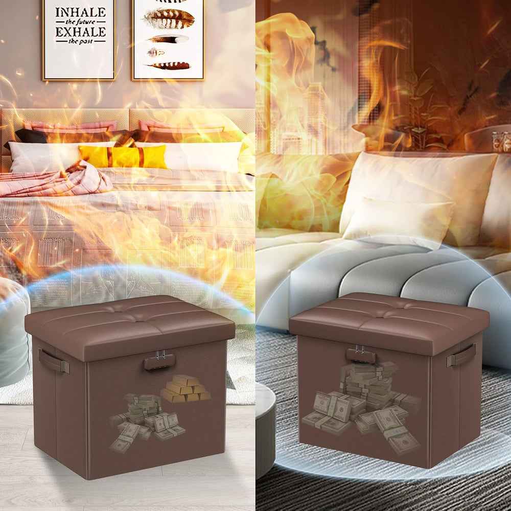 DocSafe Storage Ottoman Foot Rest Stool with Lock & Handle, Fireproof Folding...