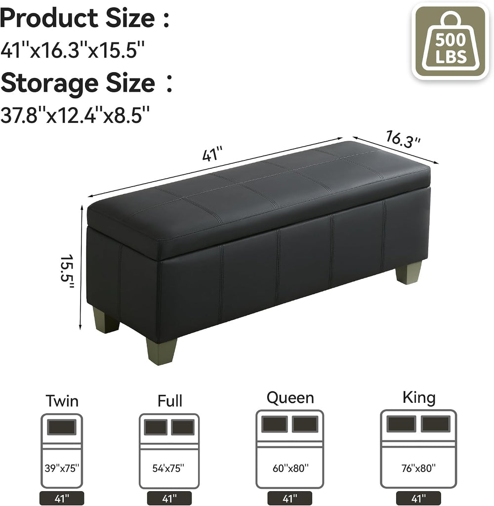 WUTUTUEE 41" Faux Leather Storage Ottoman, Stitch Tufted Rectangle Uphol...