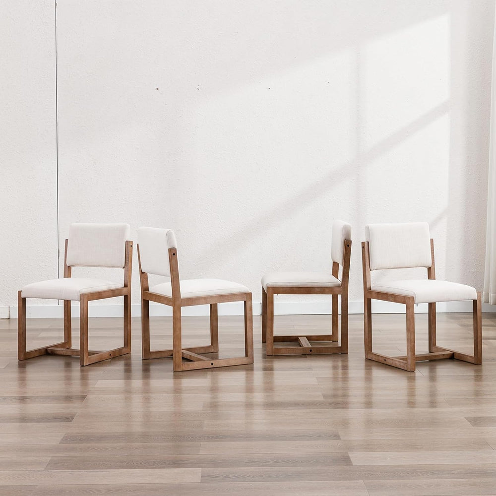 DUOMAY Mid-Century Linen Dining Chairs Set of 2, Beige | Modern Upholstered S...