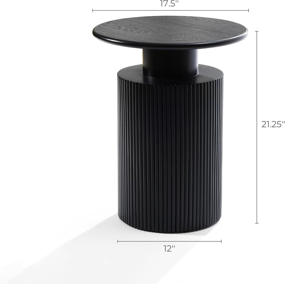 LuxenHome 21" Black Round Side Table, Fluted End Table for Small Spaces