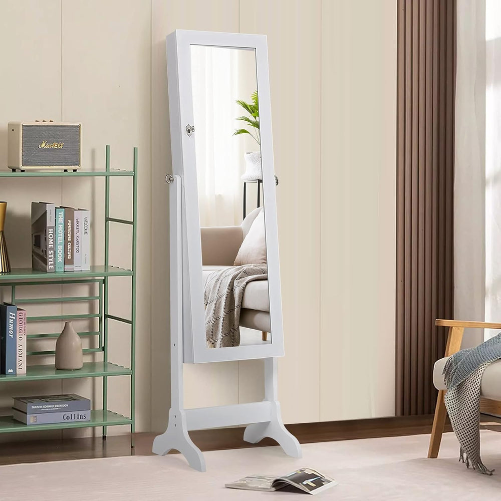 COSTWAY Standing Jewelry Armoire Cabinet, 4-Angle Tilting Jewelry Organizer w...