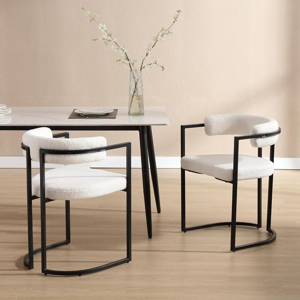 Barrel Dining Chairs Set of 2, White Boucle | Soft Boucle Upholstered Modern ...