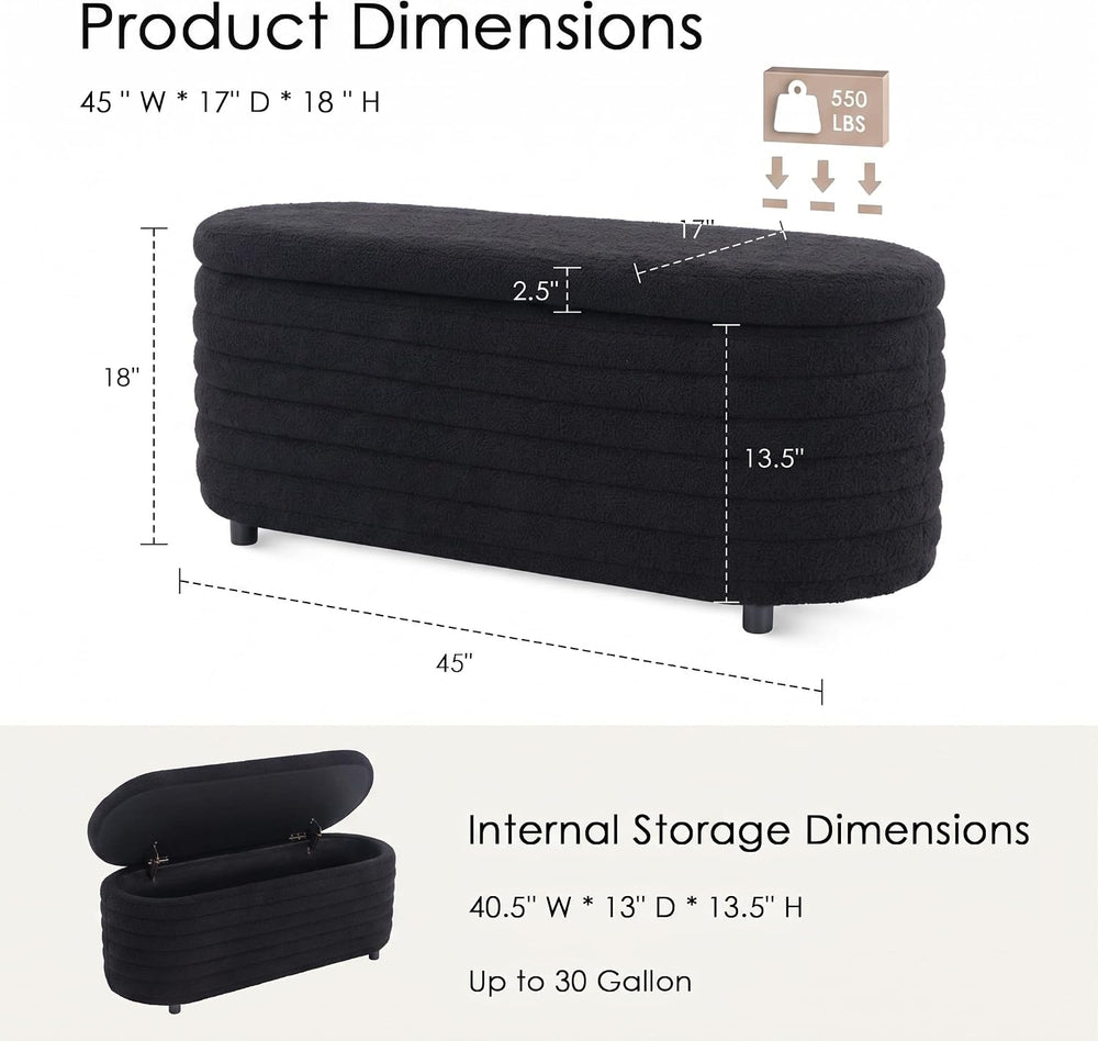 Storage Ottoman Bench Upholstered Fabric Storage Bench End of Bed Stool with ...