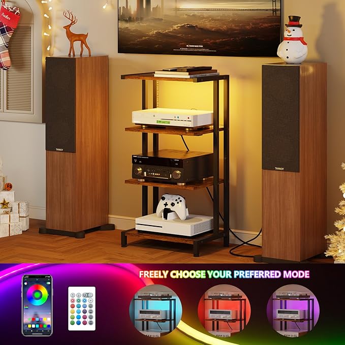 X-cosrack 16.5" Small 4-Tier AV Media Stand with Power Strips,Narrow Ver...