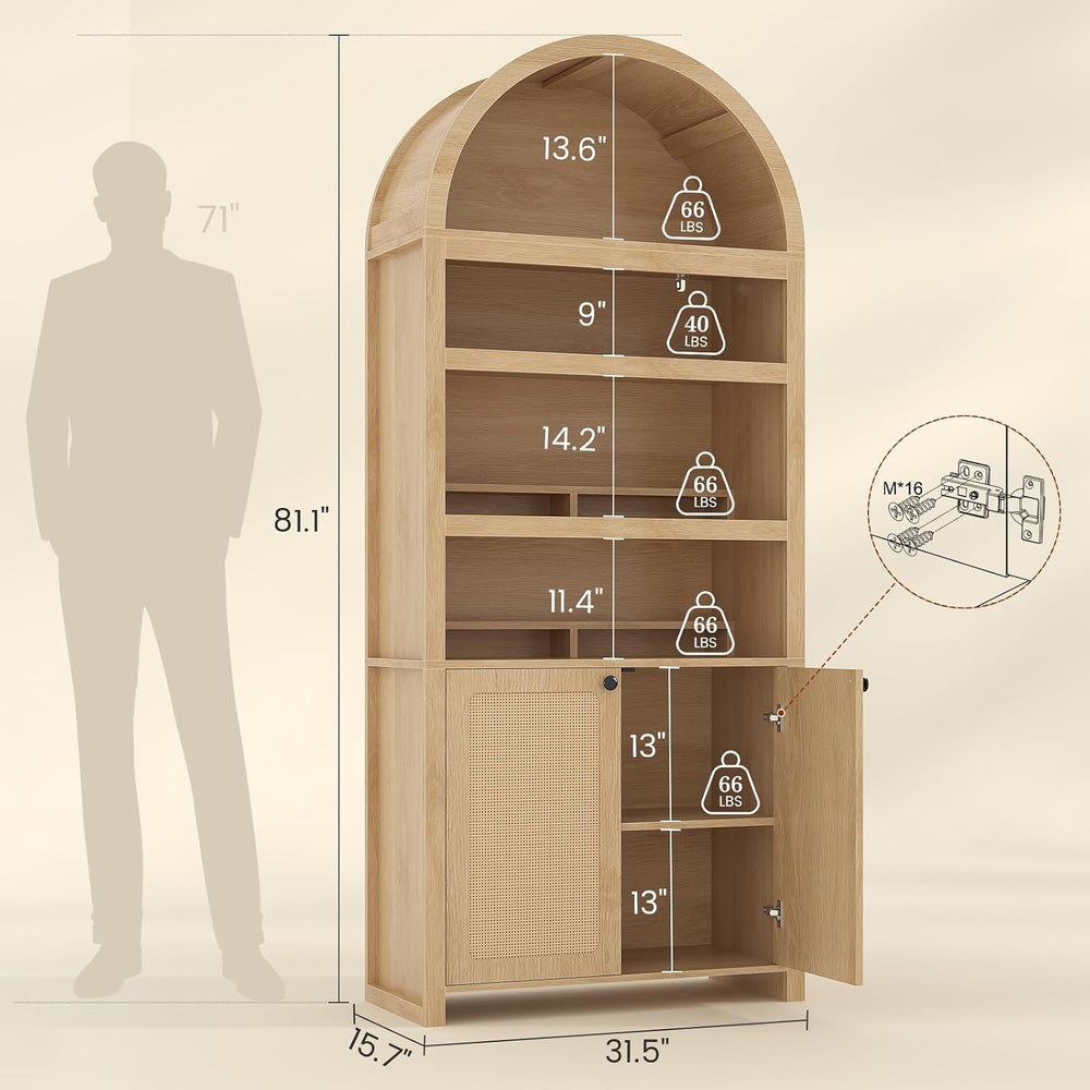 81" Tall Arched Cabinets,Bookcase with storage,Mid-Century Modern 6-Tier...