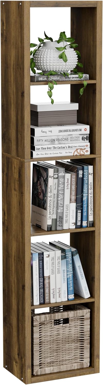 Tall Cube Storage Organizer Bookcase, 5 Tier 11 inch Open Back Cubical Shelf ...