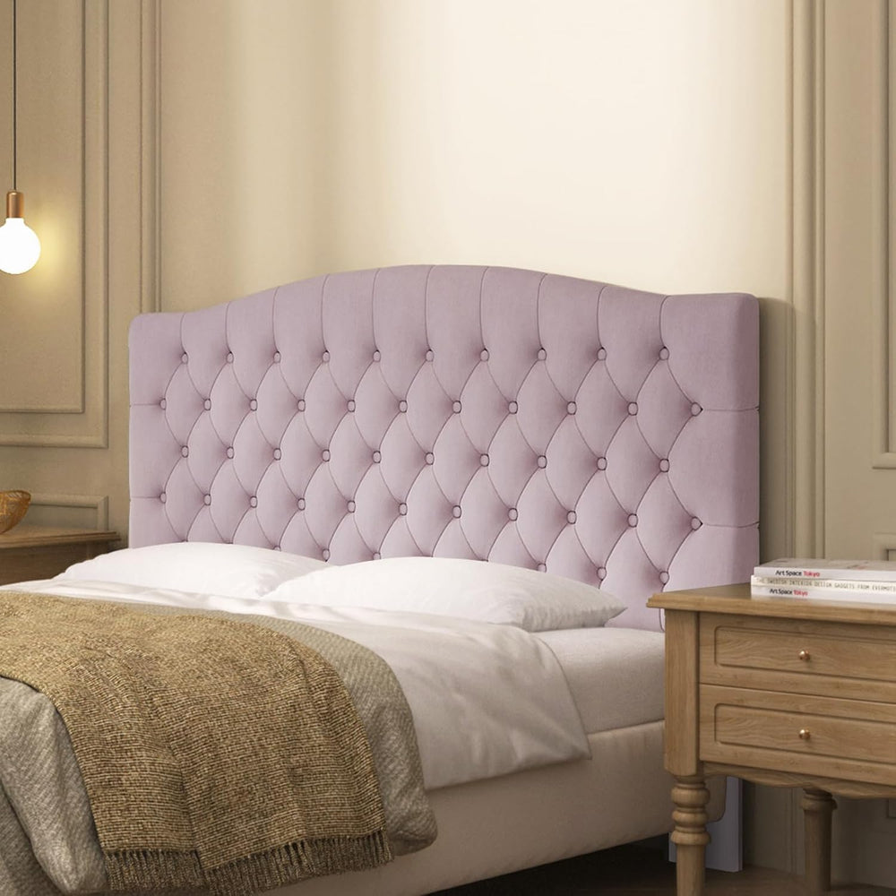 Furpopup Velvet Queen Size Headboard Only, Upholstered Wall Mount, Pink