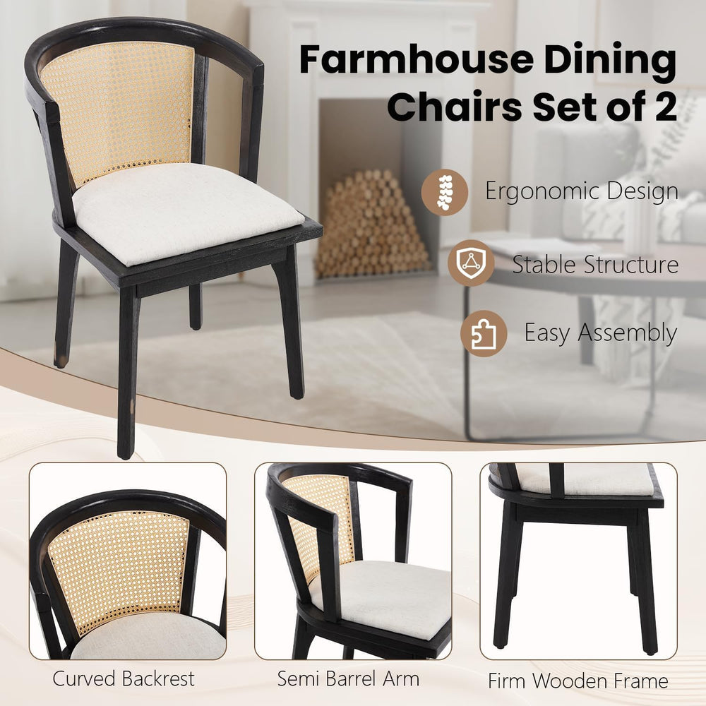 Kmax Modern Rattan Dining Chair Set of 4 Farmhouse Semi Barrel Dining Room Ch...