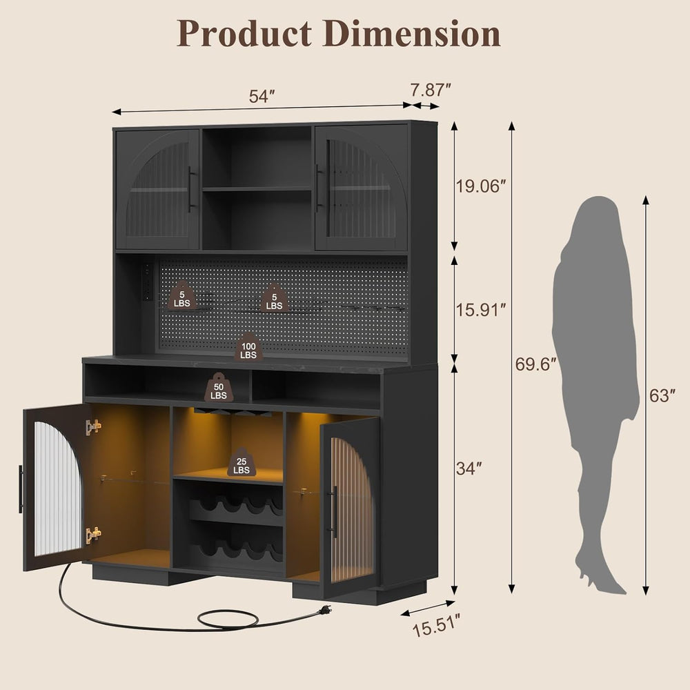 71" Pantry Cabinet, 54" Wide Kitchen Cabinet with Charging Station,...