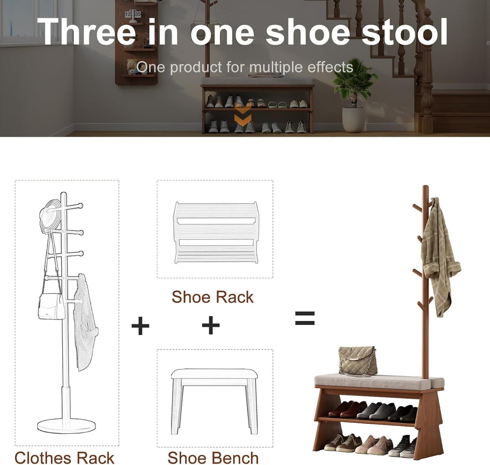 Coat Rack with Shoe Storage,Shoe Rack whit 8 Hook for Offices、Bedroom、Living ...