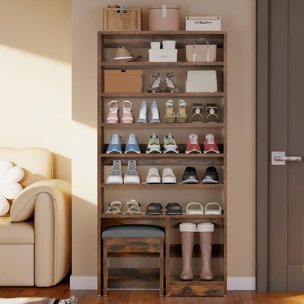 DWVO Shoe Cabinet with Hidden Bench, 8 Tiers Free Standing Shoe Racks, 70.9