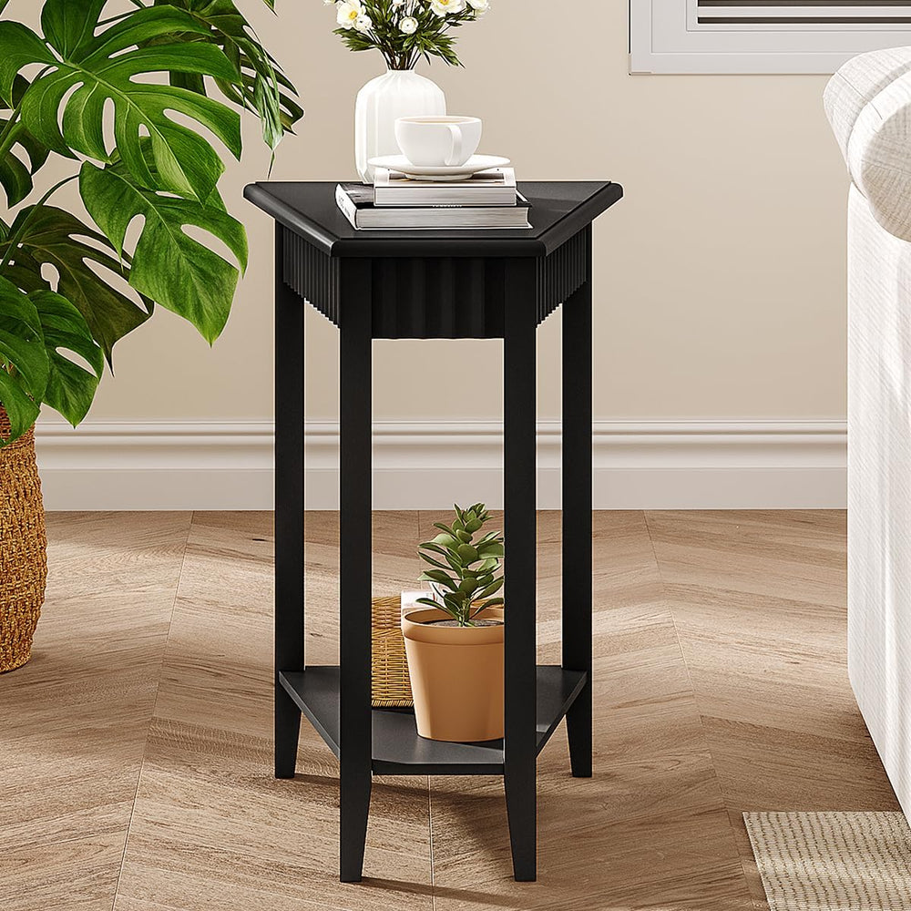 ChooChoo Wedge End Table, Narrow Triangle Side Table with 2-Tier Storage Shel...