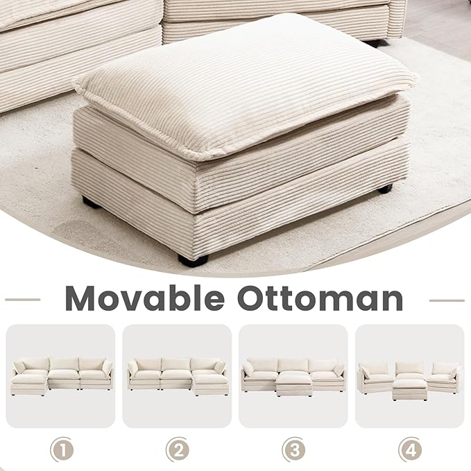 ROWHY Oversized Modular Sectional Sofa with Movable Ottoman, 112 Inch 4 Seat ...