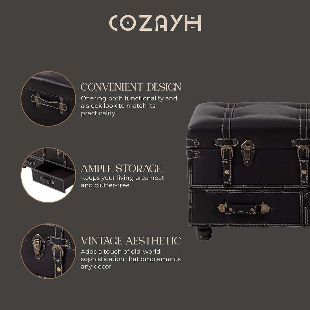 COZAYH Vintage Storage Bench Upholstered Mid-Century Storage Ottoman Bed Benc...