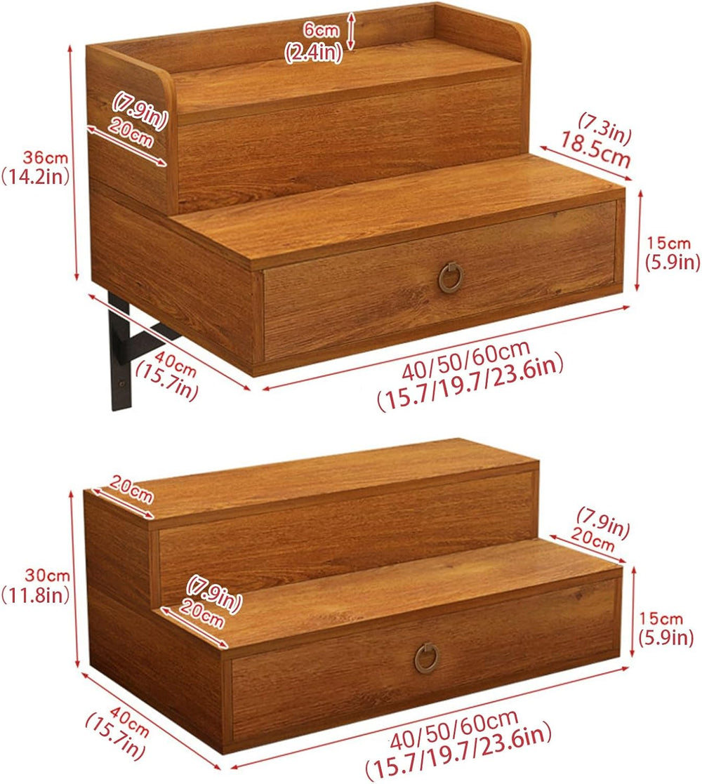 Solid Wood Wall Mounted Altar Table with Pull-Out Drawer for Incense & Me...