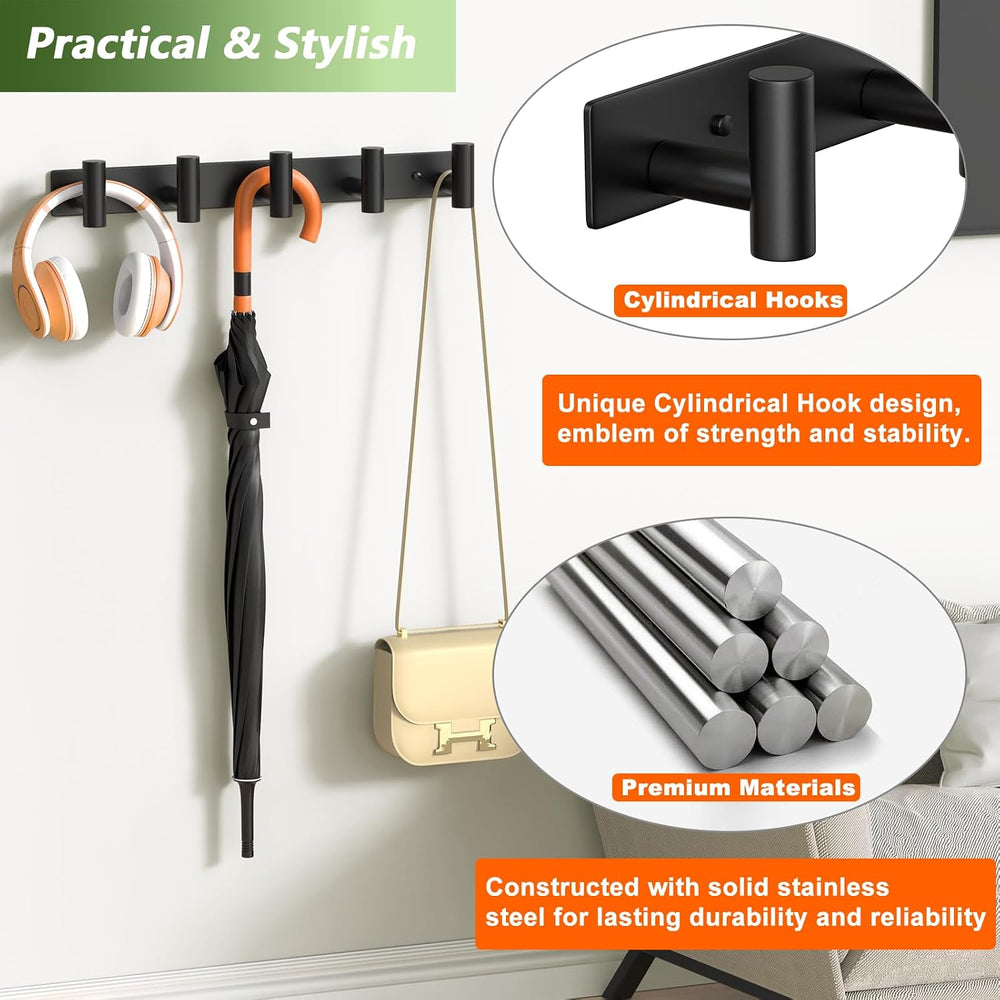 Coat Rack Wall Mounted with 5 Hooks,Heavy Duty Stainless Steel Wall Hooks for...