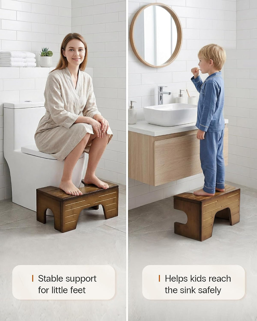 StrongTek Bamboo Toilet Stool, Foldable 7–9 in, 300 lb, Dark Walnut