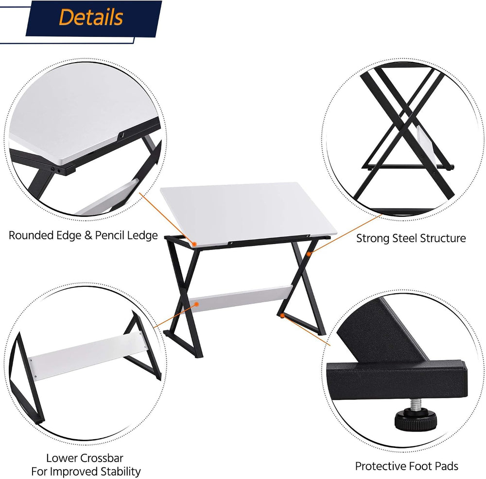 Yaheetech Height Adjustable Drafting Table, Tilting Art Desk, White | Sturdy ...